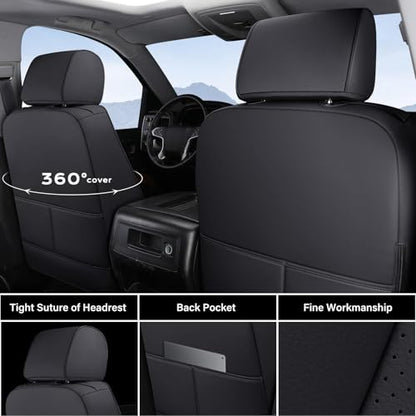 Coverado Chevy Silverado Seat Covers, Faux Leather Seat Covers Fit for Chevy Silverado GMC Sierra 2007-2025 1500, 2015-2025 2500HD 3500HD Crew Double Extended Cab (Front, Black) - color: Black, size: Front(2007-2025)