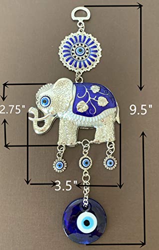 Turkish Blue Evil Eye Lucky Elephant Amulet – Hanging Ornament for Home Office Car Decor -CL16