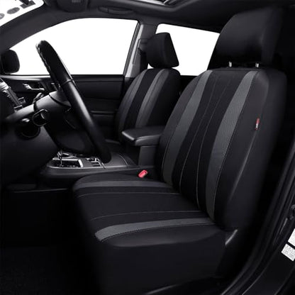 Flying Banner car seat Covers Full Set Faux Leather Air Mesh Breathable Man Lady Airbag Compatible Rear Bench Split 40/60 50/50 60/40 Truck Pick Up (Full Set - Low Back, Black Gray) - color: Black Gray