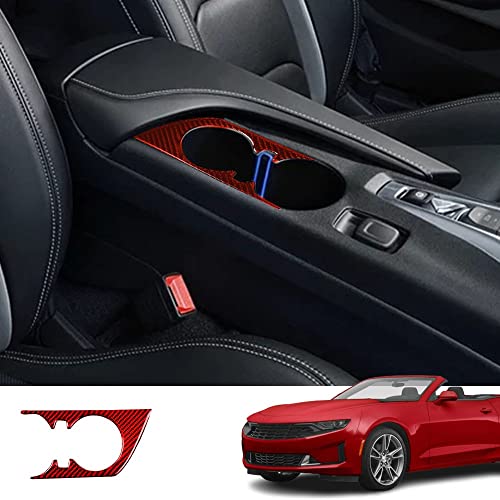 Custom Interior Accessories 1PCS for Chevrolet Camaro 2016 2017 2018 2019 2020 2021 2022 Red Carbon Fiber Center Console Cover Cup Holder Frame Panel Sticker Protection Decoration - size: Cup Holder cover