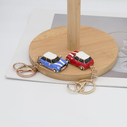 Mini Car Model Keychain Bag Charms Metal Cute Rhinestone 3D Car Accessories Key Chain Ring Gifts for Men Women - color: Red