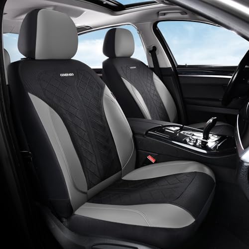 Coverado Leather Car Seat Cover for 2 Seats Front Seat Covers Waterproof Seat Covers 2-Pack Luxury Car Seat Protectors Universal Fit for Most Vehicles, SUV, Truck, Sedan - color: A-Gray&Black, size: FrontPair