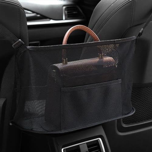 Car Net Pocket Handbag Holder - Auto Net Pocket Purse Holder Between Front Seats Car Storage Organizer, Universal Interior Accessories Barrier of Backseat Pet Kids (Black) - color: Black