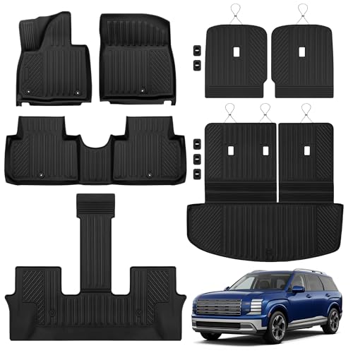 2026 Palisade Floor Mats Only Hybrid 7-Seat All Weather TPE Cargo Mat with Backrest Mat for Hyundai Palisade Accessories 2026 SEL/SEL Premium/Limited/Calligraphy - size: Hybrid
