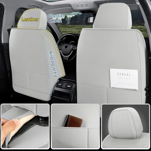 Car Seat Covers Full Set, 5 Seat Covers for Cars, Car Seat Protector Waterproof, Luxury Leather Car Seat Cushion, Car Seat Covers Front Seats and Back Fit for Most Cars (Gray, Full Set) - color: Gray