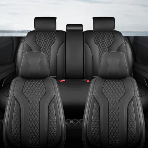 Leather Car Seat Covers Full Set, Breathable Faux Leather Seat Covers for Cars SUV Sedan Waterproof Black - color: Black