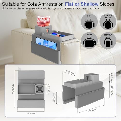Couch Cup Holder Tray - Large Silicone Couch Arm Tray with Couch Arm Cup Holder, Side Pockets, Sofa Armrest Tray, Recliner Arm Caddy, Remote Holder for Couch, Slate Gray - color: Slate Gray