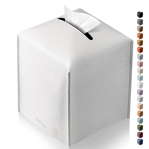 Tissue Box Cover, Tclouda, Modern PU Leather Square Tissue Box Holder for Creative Decorative, Ideal for Bathrooms/Office/Car/Nightstand/Outdoor Tent/Dining Table, 5"X5"X5", Single White - color: Single White