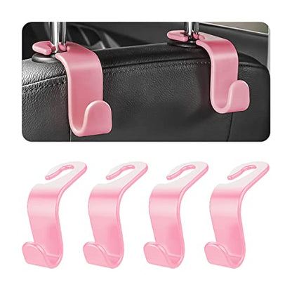 Car Back Seat Headrest Hooks, 4PCS Vehicle Backseat Storage Organizer Hanger, Multifunctional Auto Headrest Hidden Hook Universal for Handbag Purse Backpacks Bags and Groceries (Pink)