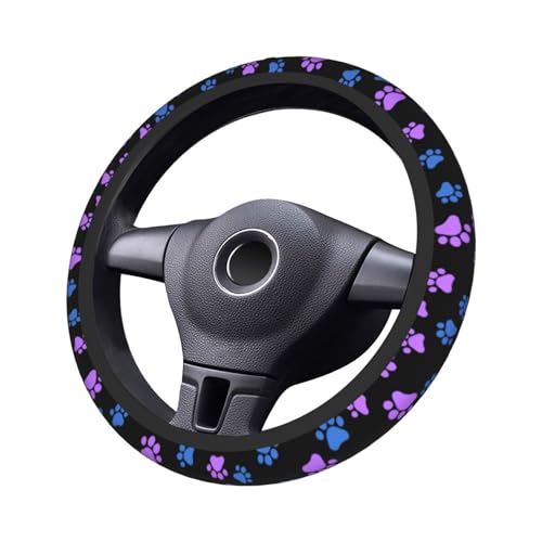 Paw Prints Steering Wheel Cover - Purple Dog Paws Galaxy Steering Wheel Car Accessories Universal 15 Inch Cute Steering Wheel Cover Girls Women Men Anti Slip Breathable Wheel Cover Protector - color: Purple dog Paws