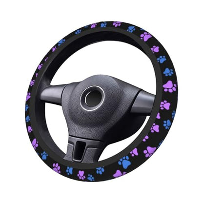 Paw Prints Steering Wheel Cover - Purple Dog Paws Galaxy Steering Wheel Car Accessories Universal 15 Inch Cute Steering Wheel Cover Girls Women Men Anti Slip Breathable Wheel Cover Protector - color: Purple dog Paws