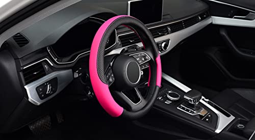 LABBYWAY Steering Wheel Cover, Universal Fit 15 Inch Microfiber Leather Car Wheel Protector, Anti-Slip, Pink - color: black&rose red