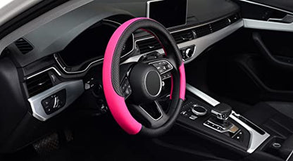 LABBYWAY Steering Wheel Cover, Universal Fit 15 Inch Microfiber Leather Car Wheel Protector, Anti-Slip, Pink - color: black&rose red