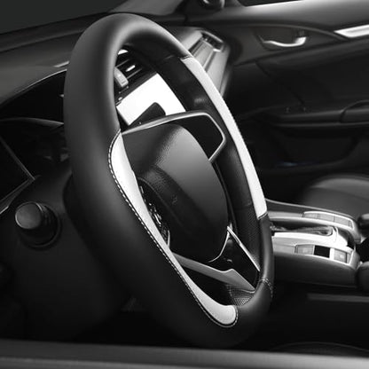 Car Steering Wheel Cover,Microfiber Leather Steering Wheel Cover Fit15.5-16 inch Large Size for F150 F250 F350 Ram Tacoma 4Runner Tundra Range Rover (Black&White) - color: Black&White, size: Large Size[15.5"-16"]