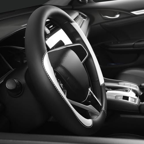 Car Steering Wheel Cover,Microfiber Leather Steering Wheel Cover Fit15.5-16 inch Large Size for F150 F250 F350 Ram Tacoma 4Runner Tundra Range Rover (Black&White) - color: Black&White, size: Large Size[15.5"-16"]