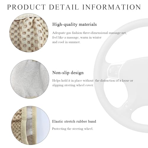 Yourkar Elastic Steering Wheel Cover, 15"×15" Comfy Breathable Stretch Steering Wheel Protector, Ice-Silk Cloth Polyester Steering Wheel Cover for Men Women, Car Accessories (Beige) - color: Beige