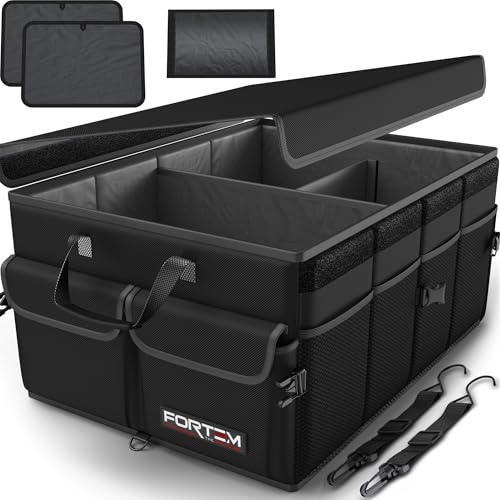 FORTEM Trunk Organizer For SUV Car Trunk Organizer, Foldable Storage, Car Accessories for Women Men, Collapsible Bag, 600D Oxford, Non Slip Bottom, Straps, Soft Cover (50L) - color: Black, size: Medium (50L)