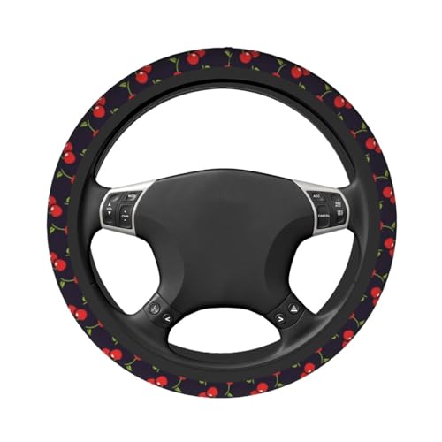 Cute Cherry Steering Wheel Cover for Women Men with 2 Pcs Car Coasters, 15 Inches Neoprene Anti-Slip Cute Universal Red Car Accessories Protective Cover for Vehicle - color: Cute Cherry