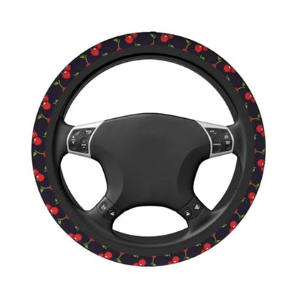 Cute Cherry Steering Wheel Cover for Women Men with 2 Pcs Car Coasters, 15 Inches Neoprene Anti-Slip Cute Universal Red Car Accessories Protective Cover for Vehicle - color: Cute Cherry