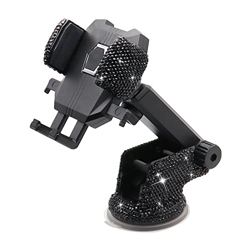 LYCARESUN Bling Car Phone Mount Holder,Shiny Crystal Rhinestone Phone Stand for Women and Girls, Car Accessories for Windshield Dashboard,Compatible with Most Cellphones (Black) - color: black