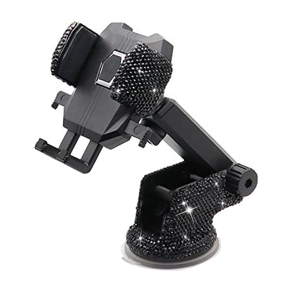 LYCARESUN Bling Car Phone Mount Holder,Shiny Crystal Rhinestone Phone Stand for Women and Girls, Car Accessories for Windshield Dashboard,Compatible with Most Cellphones (Black) - color: black