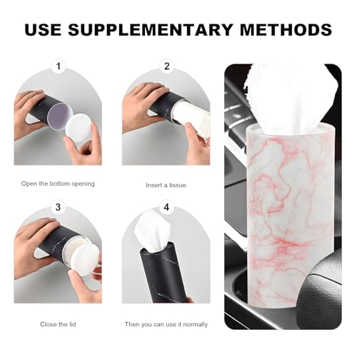4 PCS Car Tissue Holder, Refillable Round Napkins Containers with Papers Inside, Convenient Travel Tissue Tubes Facial Paper Towel Cylinders for Vehicle Cup Holders (Marble Pink) - color: Marble Pink