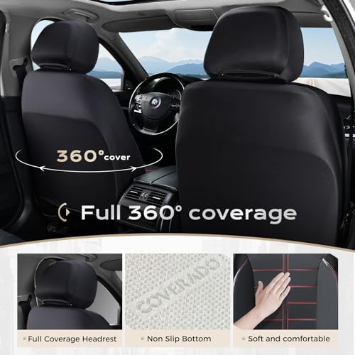 Coverado Full Set Leather Car Seat Covers, Crafted with Full Leather Construction and Carbon Fibre Weave Universal Fit for Most Cars SUV Trucks(Redline - color: RedLine, size: FullSet