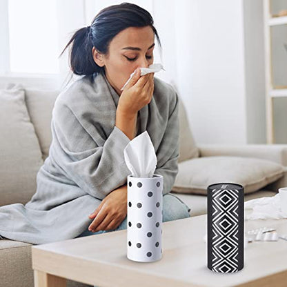 Outus 12 Pcs Geometric Car Tissues Cylinder Holder with 3 Ply Facial Tissue Bulk Black White Round Tissue Holder Travel Tissues Boxes Container for Car Cup Wedding Birthday Party - style: Geometric