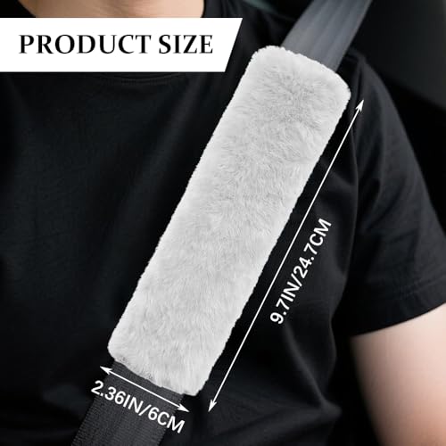 2PCS Car Seat Belt Cover Pads, Fluffy Car Seatbelt Covers, Soft & Comfortable Plush Seat Belt Cushion Protects Shoulder, Auto Safety Belt Strap Cover to Protect Your Neck (White) - color: White
