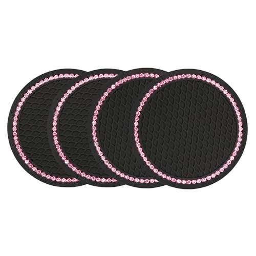 Yousheng 4PCS Bling Car Cup Coaster, Universal Holder Insert Rhinestone Anti Slip Silicone Accessories Suitable for Most Interior, Best Gift Women, Black and Pink - color: Black and Pink, size: 4 Count