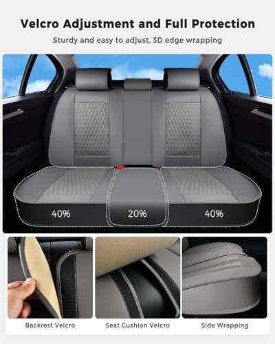 Huidasource Gray Back Seat Covers, Luxury Nappa Leather Rear Seat Cover with Velcro Adjustable, Child Seats, Ventilation Holes, Seat Belts, Back Seat Car Cover Fit for Most Cars SUV Trucks, Gray - color: R# Gray, size: Rear