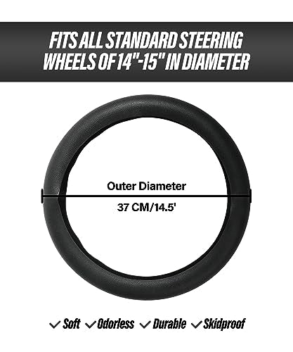 ESEWALAS Car Silicone Steering Wheel Cover,Soft Odorless Silicone Leather Texture Steering Cover,Universal 13-15inch Car Steering Wheel Protector (Black) - color: Black