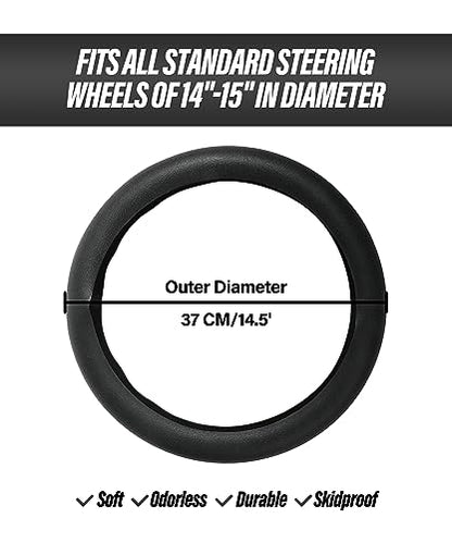 ESEWALAS Car Silicone Steering Wheel Cover,Soft Odorless Silicone Leather Texture Steering Cover,Universal 13-15inch Car Steering Wheel Protector (Black) - color: Black