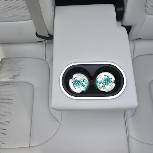 2 Pack Sea Turtles Pattern Absorbent Car Coasters for Cup Holders,2.56" Ceramic Coasters with Cork Back and Finger Slot,Auto Accessories for Women & Men. - color: Sea Turtles 1