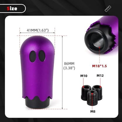 Ghost Shift Knob, Aluminum Weighted Automotive Gear Shift Manual knobs Lever with 3 Threaded Adapters M8 M10 M12 x 1.25, Universal for Vehicle Funny Cool Spooky Car Accessories (Purple) - color: Purple