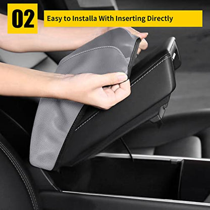 AOMSAZTO Grey Armrest Console Cover for Civic 2012-2015 Honda Middle Leather Arm Cover - color: Gray