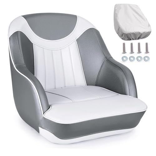 NORTHCAPTAIN Pontoon Boat Seat Captain Bucket Seat with Boat Seat Cover - color: D-White/Charcoal