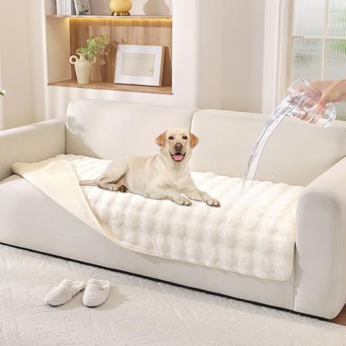 Waterproof Dog Bed Cover Non Slip Couch Covers for Dogs Washable Soft Faux Fur Sofa Cover Couch Covers for 3 Cushion Couch Sofa Pet Friendly (Off White) - color: Off White, size: 36" x 82" 1 Pack