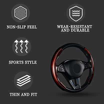 Steering Wheel Cover, 2PCS Segmented Steering Wheel Protector, Carbon Fiber Anti-Slip and Durable Car Accessory, Universal Fit for Most Cars，SUVs (Carbon Fiber Brown) - color: Carbon Fiber Brown