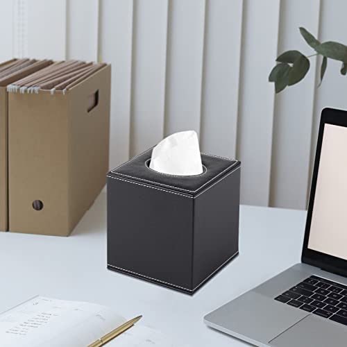 PU Leather Tissue Box Cover Square,Upgrade Large Size Napkin Holder Pumping Paper Case Dispenser,Facial Tissue Holder with Magnetic Bottom for Home Office Car Hotel Restaurant Black (Black-1) - color: Black-1