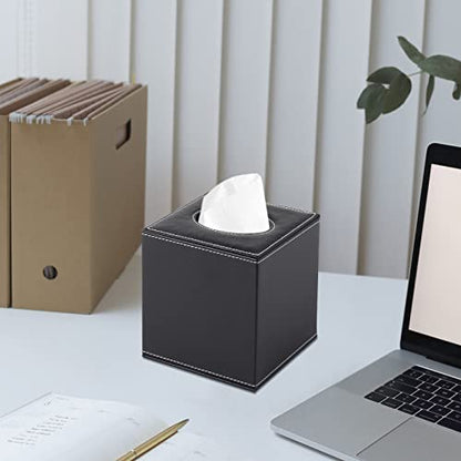 PU Leather Tissue Box Cover Square,Upgrade Large Size Napkin Holder Pumping Paper Case Dispenser,Facial Tissue Holder with Magnetic Bottom for Home Office Car Hotel Restaurant Black (Black-1) - color: Black-1