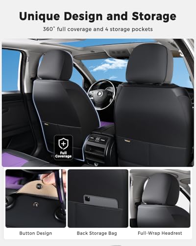 Huidasource Front Seat Covers, Universal Fit for Most Cars SUV Trucks, Full Coverage Nappa Leather Seat Cover, Airbag, Velcro Adjustable, Seat Function Retain, Black&Purple - color: FR: Black&Purple, size: Front