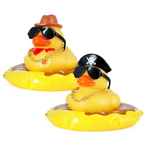 Cowboy & Pirate Rubber Ducks Set (2 Pack) - Mini Funny Duck Car Accessories, Swim Rings, Sunglasses & Necklaces for Car Dashboard, Office Desk, Home Decor - color: Style9