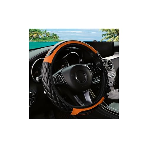 Car Steering Wheel Cover, 14.5-15inch Leather Anti-Slip Car Wheel Cover Protector, Safety Comfortable Desgin, Universal Auto Steering Wheels Accessories for Cars Truck SUV (Orange) - color: Orange