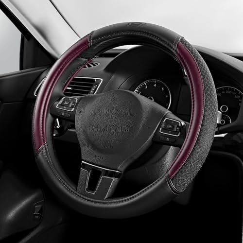 Skechers Air-Cooled Steering Wheel Cover,Leather Car Steering Wheel Cover Universal Fit 14" 1/2-15" Car Wheel Protector for Men Women Fit Suvs,Vans,Sedans,Car,Trucks,Brown - color: Brown