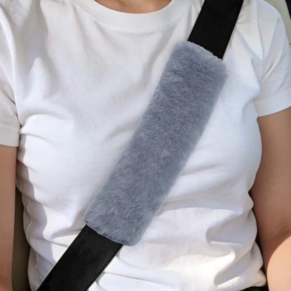 2PCS Car Seat Belt Cover Pads, Fluffy Car Seatbelt Covers, Soft & Comfortable Plush Seat Belt Cushion Protects Shoulder, Auto Safety Belt Strap Cover to Protect Your Neck (Grey) - color: Grey