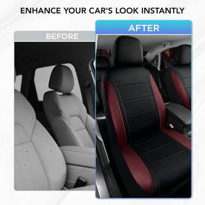 Road Comforts Leather Seat Covers, Breathable Car Seat Covers Front Seat for Men,Airbag Compatible, Automotive Seat Covers Set Universal Fit Most Cars,Vans,Truck,SUV - color: Red Wine Front