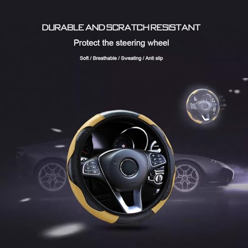 Ultra Fine Carbon Fiber Leather Steering Wheel Cover, Anti Slip and Sun Protective Protect The Steering Wheel, Easy to Install,Universal of 14.5"-15" (Beige) - color: Beige