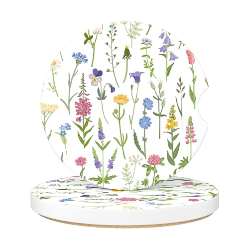 Aiawoxc Car Cup Holder Coasters, 2 Pack Universal Auto Anti Slip Insert Coaster with A Finger Notch, Cup Mat for Most Car Interior, Colorful Flower - color: Colorful Flowers, size: Ceramic