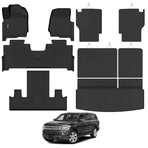 Floor Mats for 2018-2024 Ford Expedition 7 Seats/Captain Seat, Trunk Mat and Backrest Mat All Weather TPE Protector for Ford Expedition Accessories - size: 6)Expedition 7 Seats Set|2018-2024